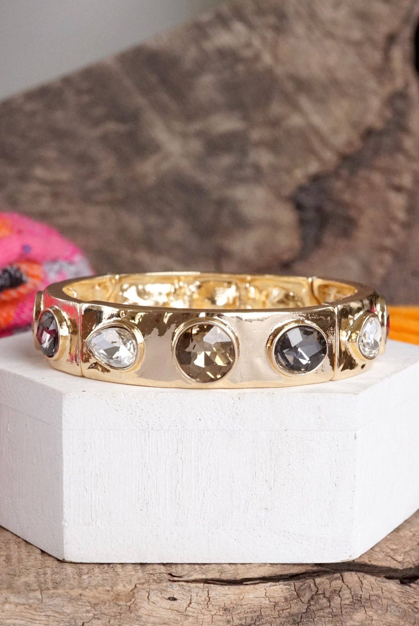 Sparkly Crystal Stretch Bangles – Gold Tone with Color Options-Bracelets-PennyLine inc-Stuffology - Where Vintage Meets Modern, A Boutique for Real Women in Crosbyton, TX