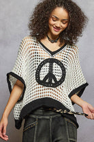 Oversize Boho Peace Crochet Top - Black & White-Crochet Top-Pol Clothing-Stuffology - Where Vintage Meets Modern, A Boutique for Real Women in Crosbyton, TX