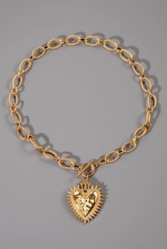 SPIKED HEART CHUNKY CHAIN TOGGLE NECKLACE | 40NK9575-Necklaces-JOSSLYN by wall to wall-Stuffology - Where Vintage Meets Modern, A Boutique for Real Women in Crosbyton, TX