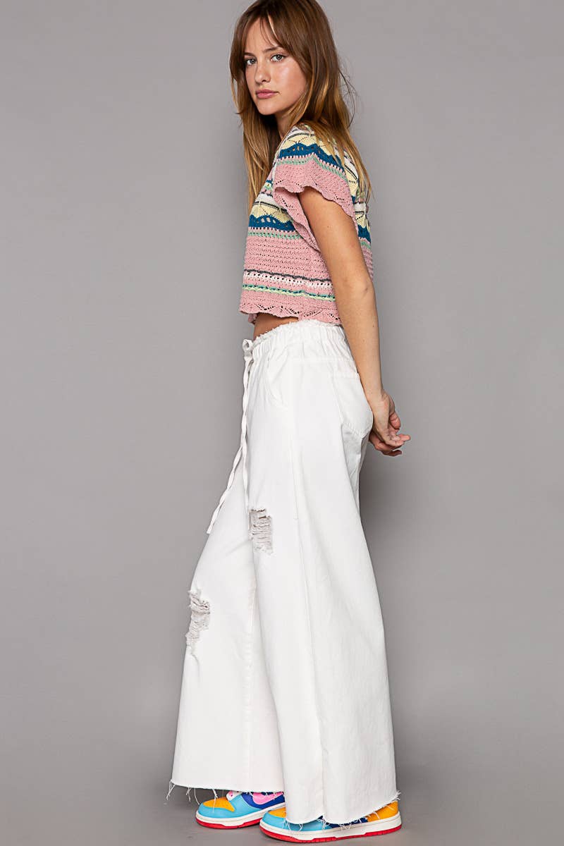 POL Wide Leg Drawstring Elastic Waist Denim Pants-Pants-Pol Clothing-Stuffology - Where Vintage Meets Modern, A Boutique for Real Women in Crosbyton, TX