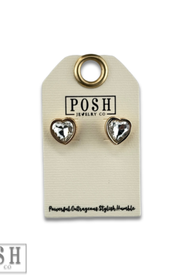 Rhinestone heart stud earring-Earrings-Pink Panache Brands-Stuffology - Where Vintage Meets Modern, A Boutique for Real Women in Crosbyton, TX