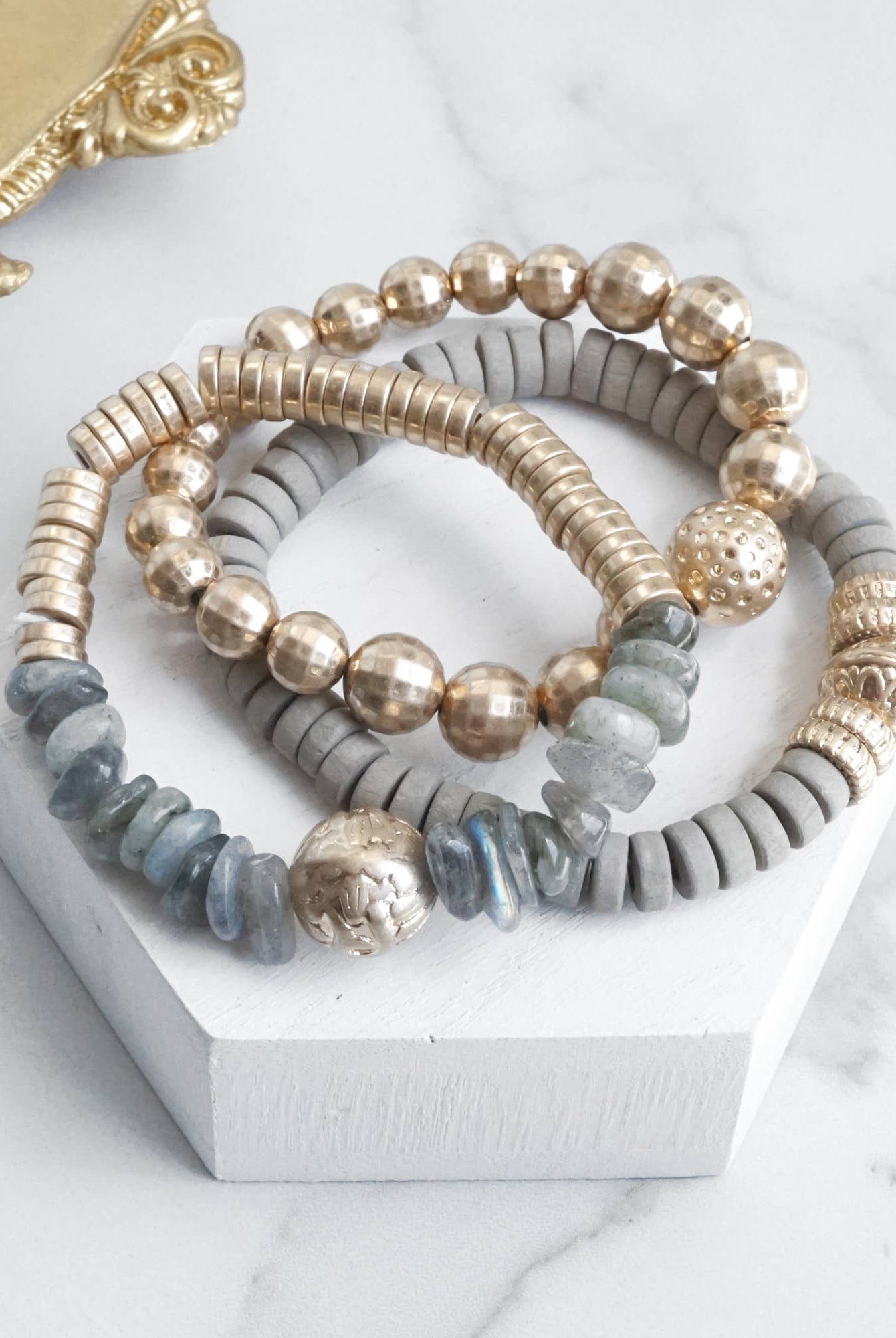 Boho Beads Bracelets set of 3 piece with Semi Precious Labra-Bracelets-PennyLine inc-Stuffology - Where Vintage Meets Modern, A Boutique for Real Women in Crosbyton, TX