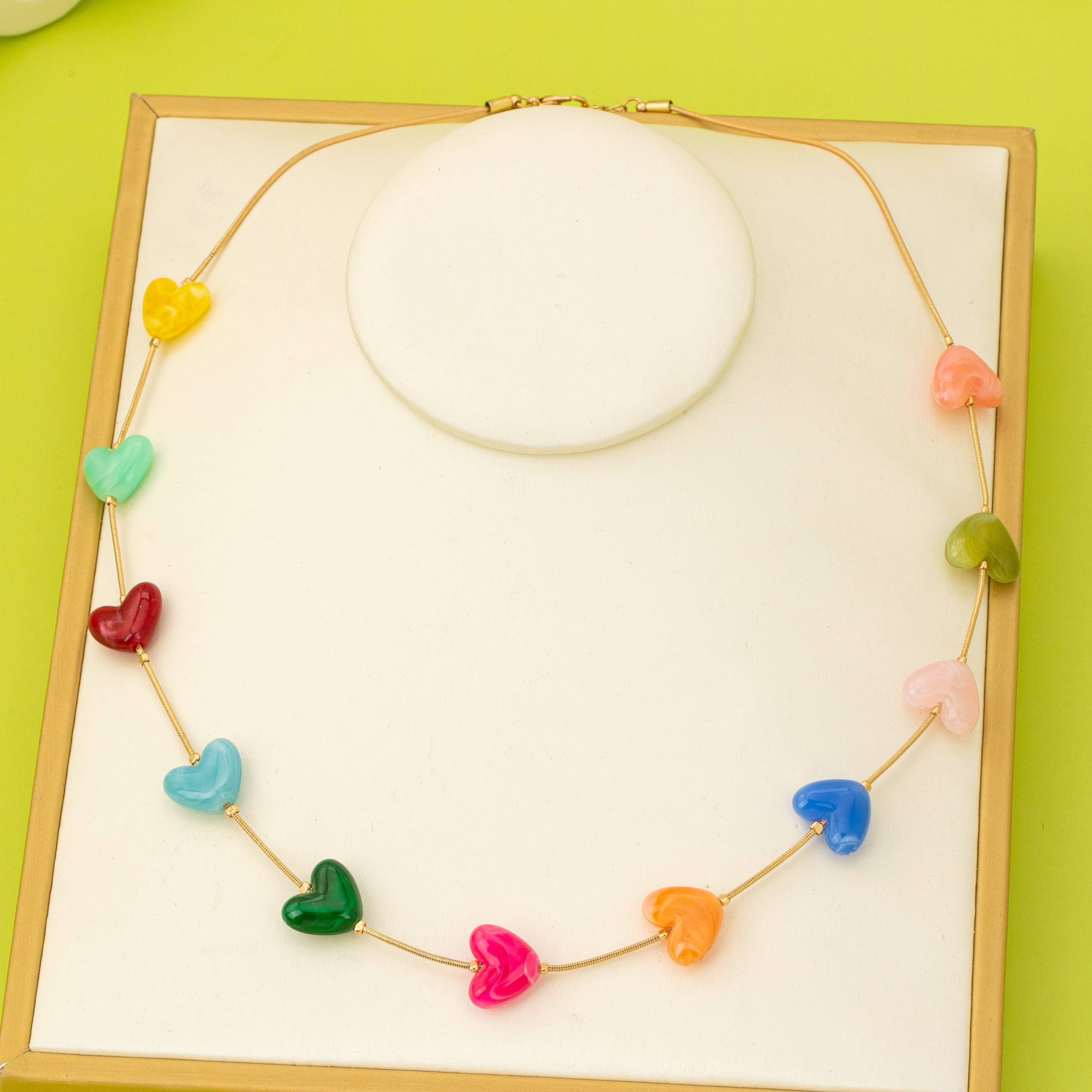 Multicolor Resin Beaded Heart Station Necklace | 80N92985-Necklaces-JOSSLYN by wall to wall-Stuffology - Where Vintage Meets Modern, A Boutique for Real Women in Crosbyton, TX