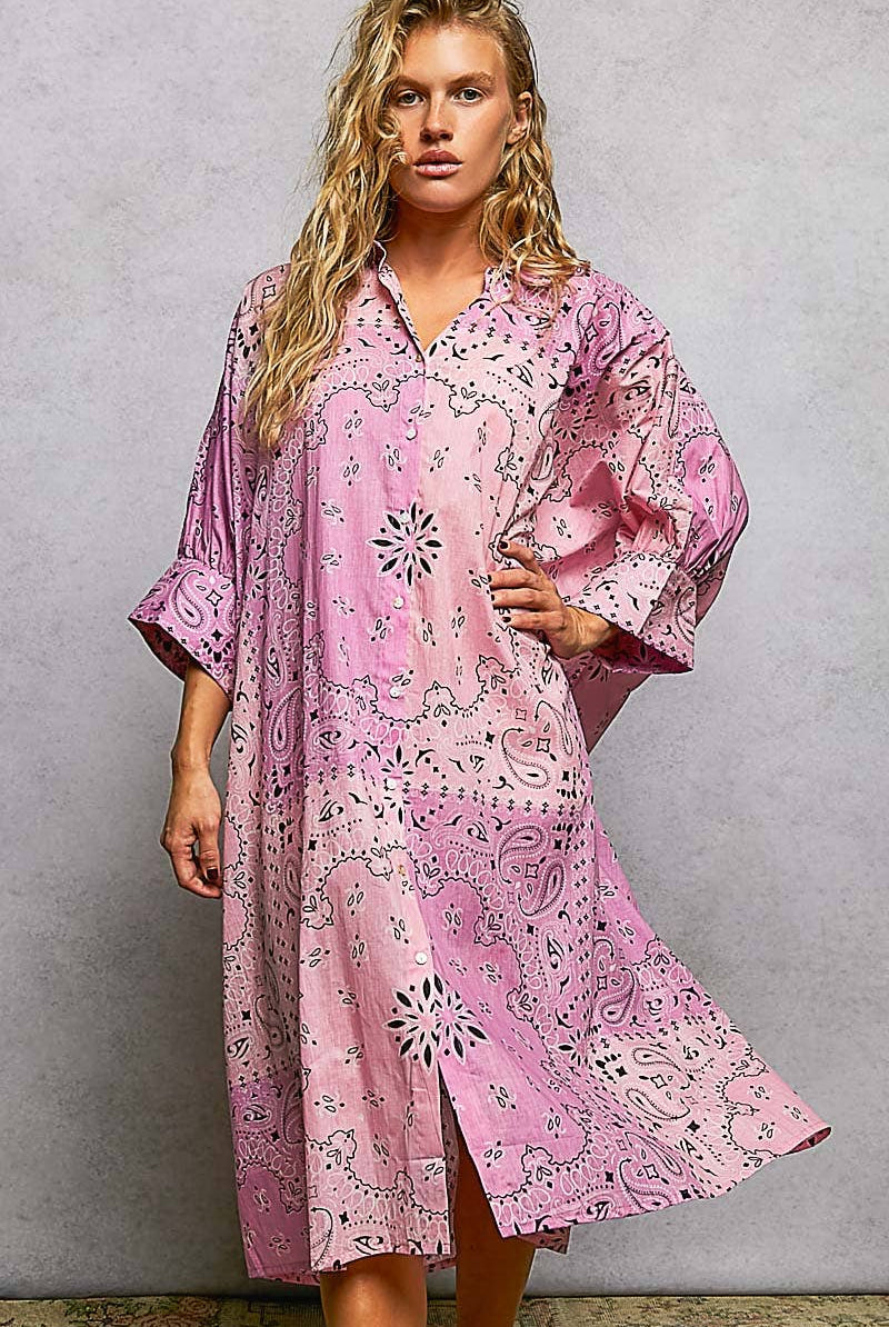 Pink Floral Printed Button Down Dress - Jacket-Dresses-Pol Clothing-Stuffology - Where Vintage Meets Modern, A Boutique for Real Women in Crosbyton, TX