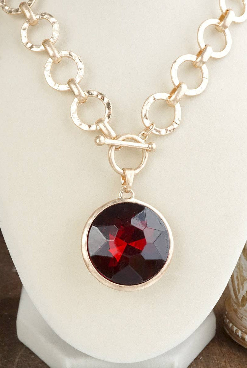 Gilded Radiance – Chunky Ring Chain Necklace with Sparkly Crystal-necklace-PennyLine inc-Stuffology - Where Vintage Meets Modern, A Boutique for Real Women in Crosbyton, TX