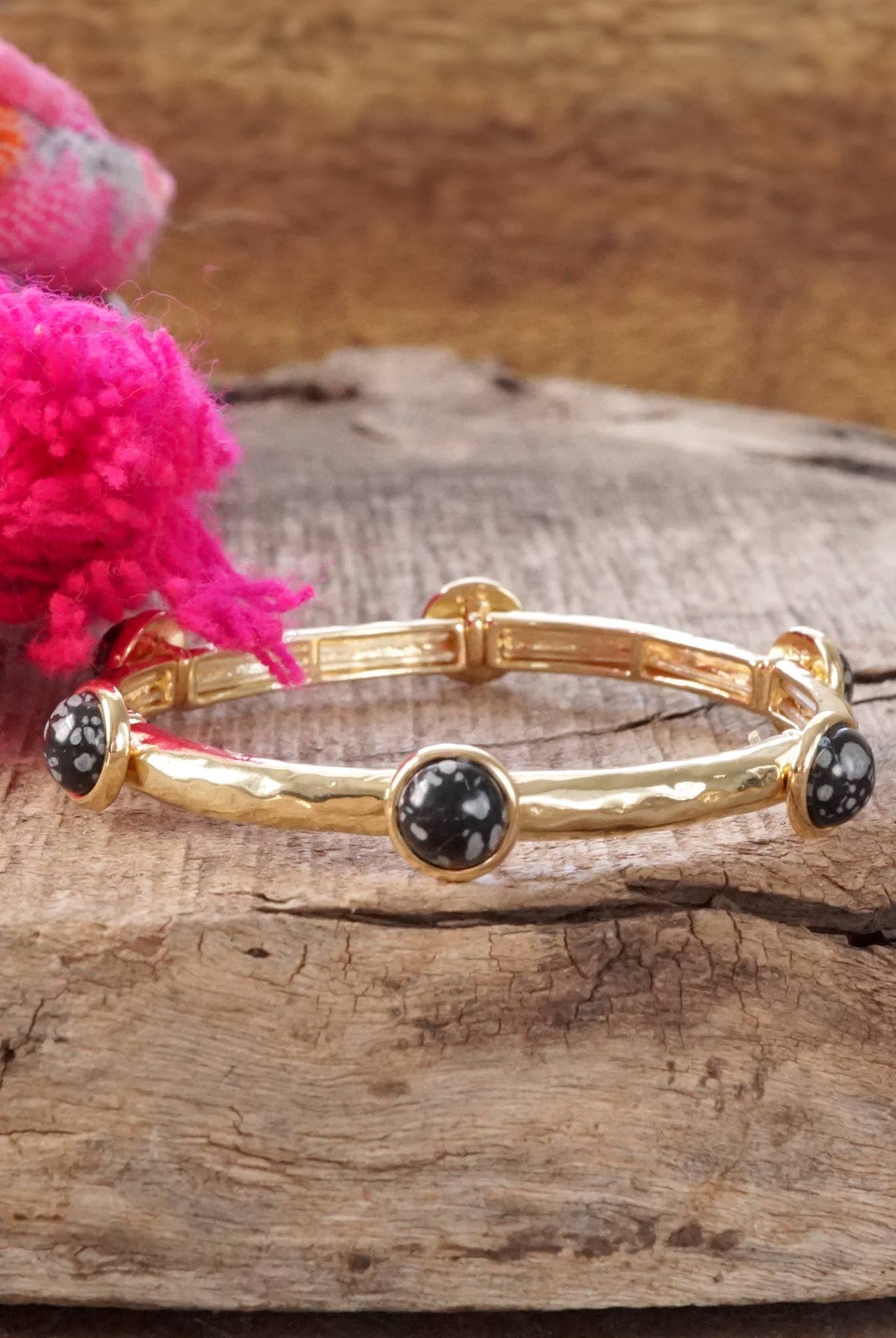 Jeweled Golden Bangle with semi precious stone dots-Bracelets-PennyLine inc-Stuffology - Where Vintage Meets Modern, A Boutique for Real Women in Crosbyton, TX
