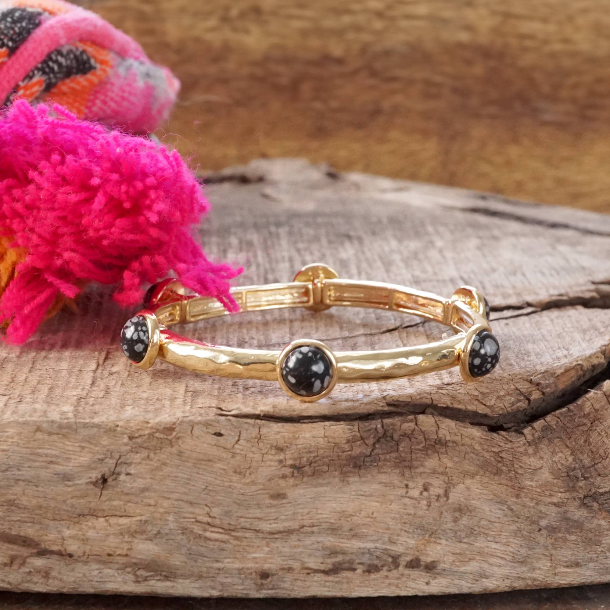 Jeweled Golden Bangle with semi precious stone dots-Bracelets-PennyLine inc-Stuffology - Where Vintage Meets Modern, A Boutique for Real Women in Crosbyton, TX