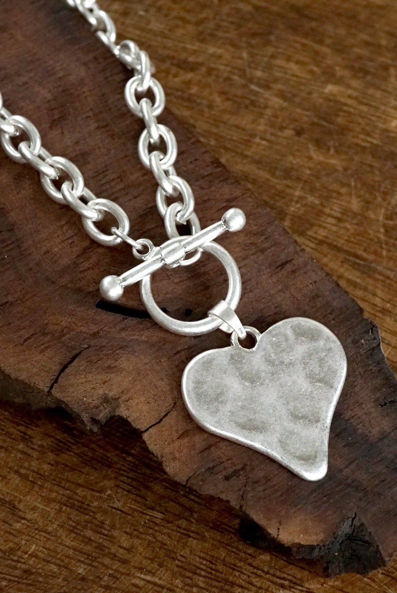 Boho Hammered Heart Front Toggle Necklace – Rustic Gold or Silver-Necklaces-PennyLine inc-Stuffology - Where Vintage Meets Modern, A Boutique for Real Women in Crosbyton, TX