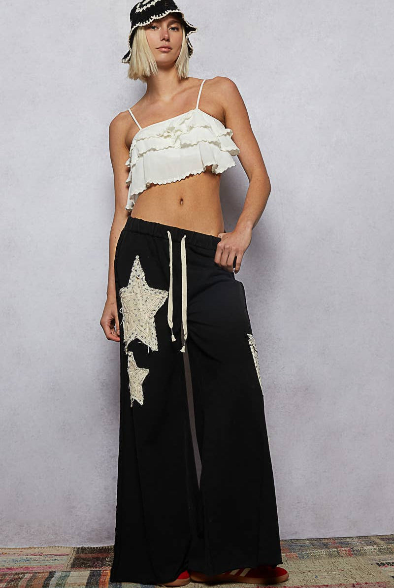 Star Patch Adjustable Waist Band Casual Pants-Pants-Pol Clothing-Stuffology - Where Vintage Meets Modern, A Boutique for Real Women in Crosbyton, TX