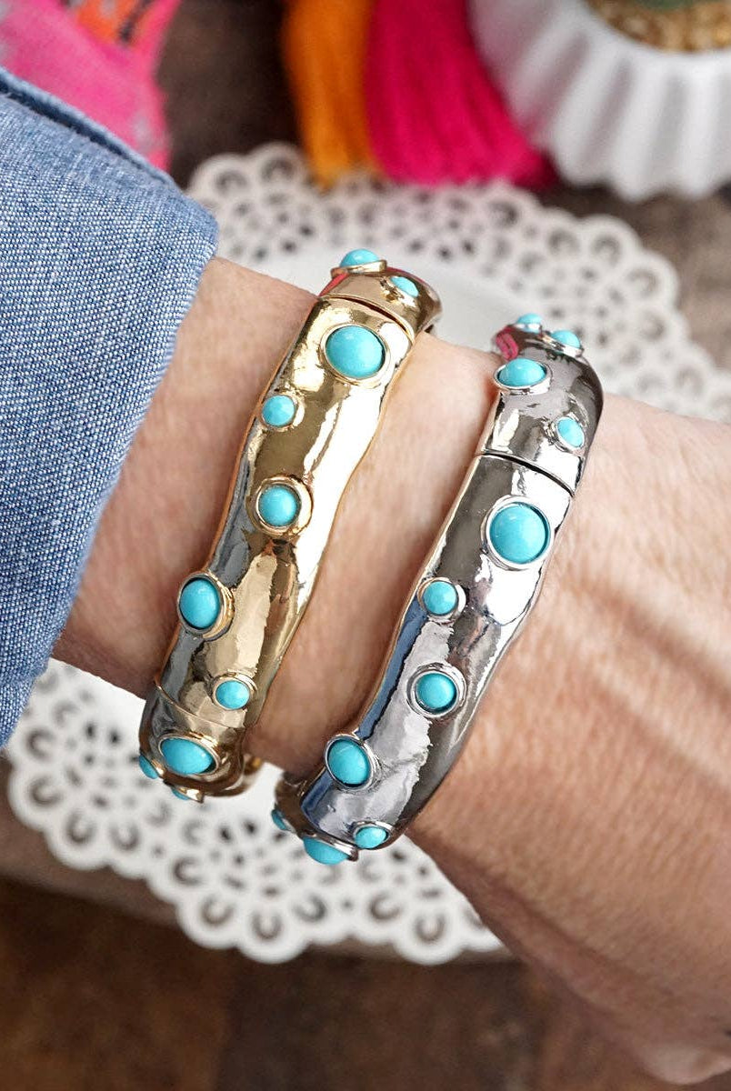 Desert Dew – Turquoise Cabochon Stretch Bangle-Bracelets-PennyLine inc-Stuffology - Where Vintage Meets Modern, A Boutique for Real Women in Crosbyton, TX