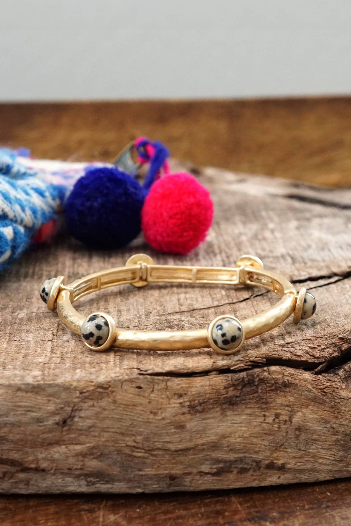 Jeweled Golden Bangle with semi precious stone dots-Bracelets-PennyLine inc-Stuffology - Where Vintage Meets Modern, A Boutique for Real Women in Crosbyton, TX