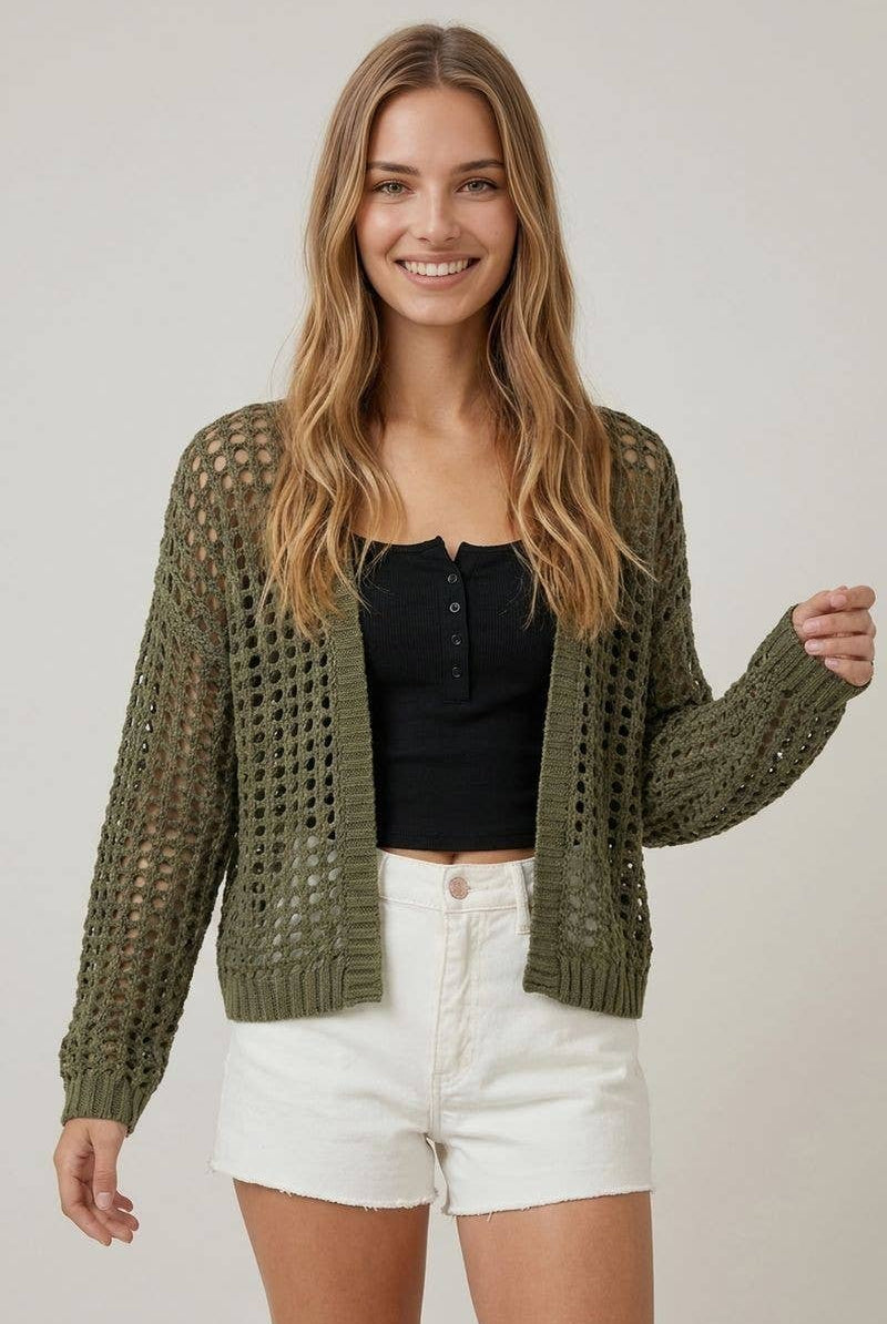 CROCHET FISHNET CROPPED OPEN CARDIGAN - 10685J-Doe and Rae-Stuffology - Where Vintage Meets Modern, A Boutique for Real Women in Crosbyton, TX