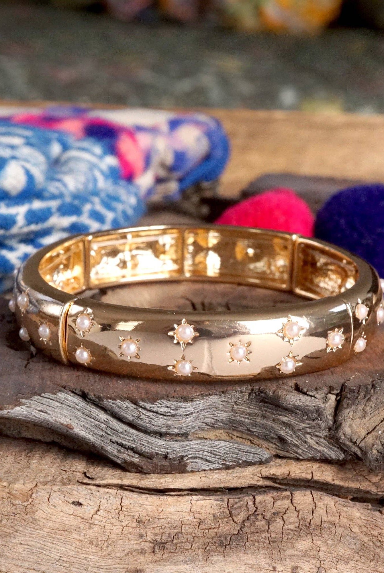 Gold-Tone Eternity Stretch Bangle – Pearls, Turquoise, or Crystals-Bracelets-PennyLine inc-Stuffology - Where Vintage Meets Modern, A Boutique for Real Women in Crosbyton, TX