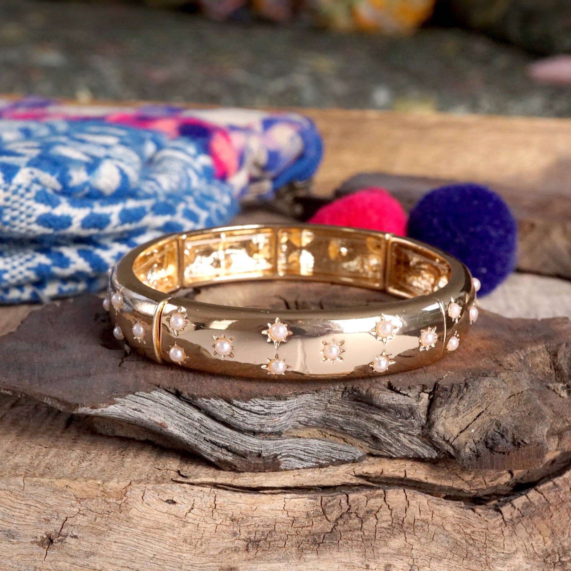 Gold-Tone Eternity Stretch Bangle – Pearls, Turquoise, or Crystals-Bracelets-PennyLine inc-Stuffology - Where Vintage Meets Modern, A Boutique for Real Women in Crosbyton, TX