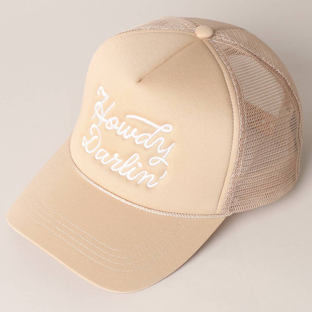 Howdy Darlin' Embroidered Mesh Back Trucker Cap | Stuffology Boutique-Hats-Fashion City-Stuffology - Where Vintage Meets Modern, A Boutique for Real Women in Crosbyton, TX