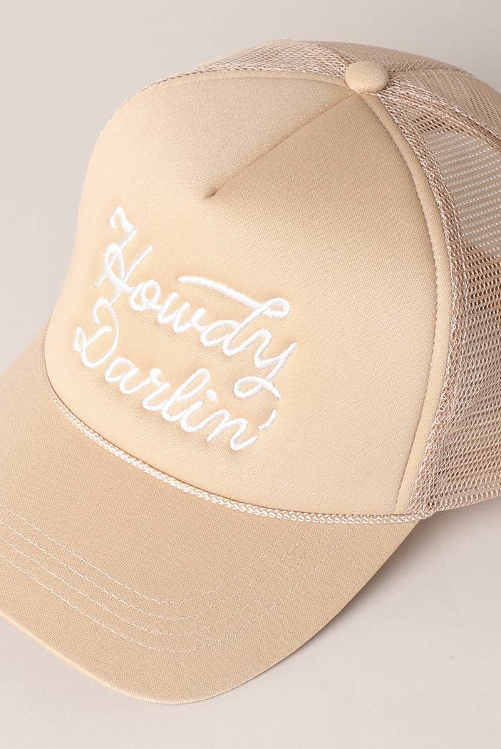 Howdy Darlin' Embroidered Mesh Back Trucker Cap | Stuffology Boutique-Hats-Fashion City-Stuffology - Where Vintage Meets Modern, A Boutique for Real Women in Crosbyton, TX
