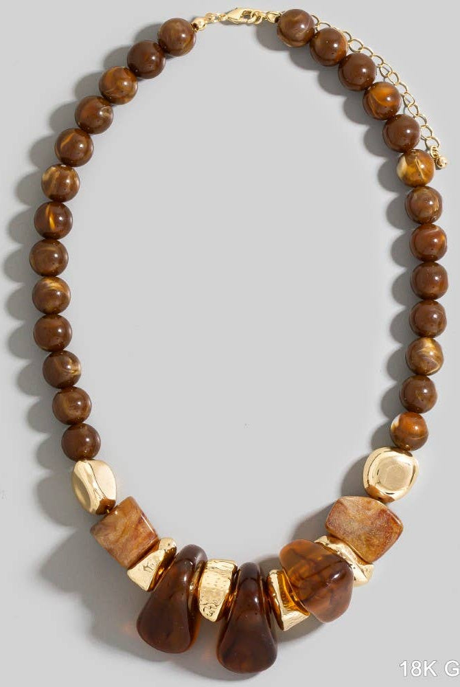 Gold Dipped Acrylic Chunky Beaded Statement Necklace-The Looks by Fame Accessories-Stuffology - Where Vintage Meets Modern, A Boutique for Real Women in Crosbyton, TX