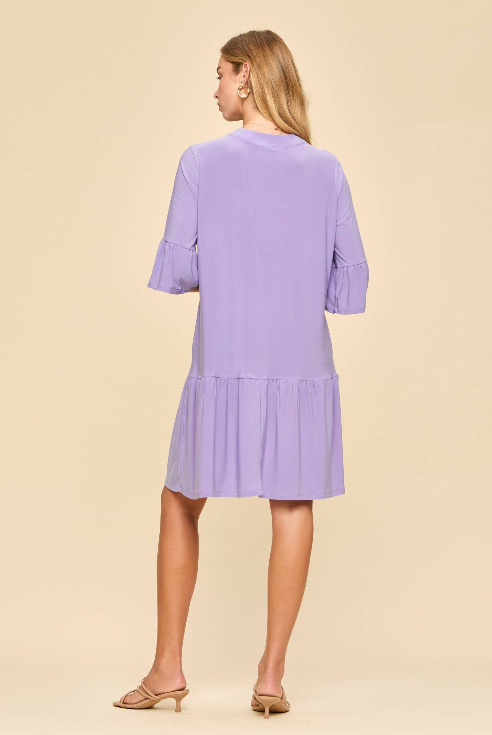 Shirred Tiered Relaxed 3/4 Sleeve Dress-Dresses-Dear Scarlett-Stuffology - Where Vintage Meets Modern, A Boutique for Real Women in Crosbyton, TX