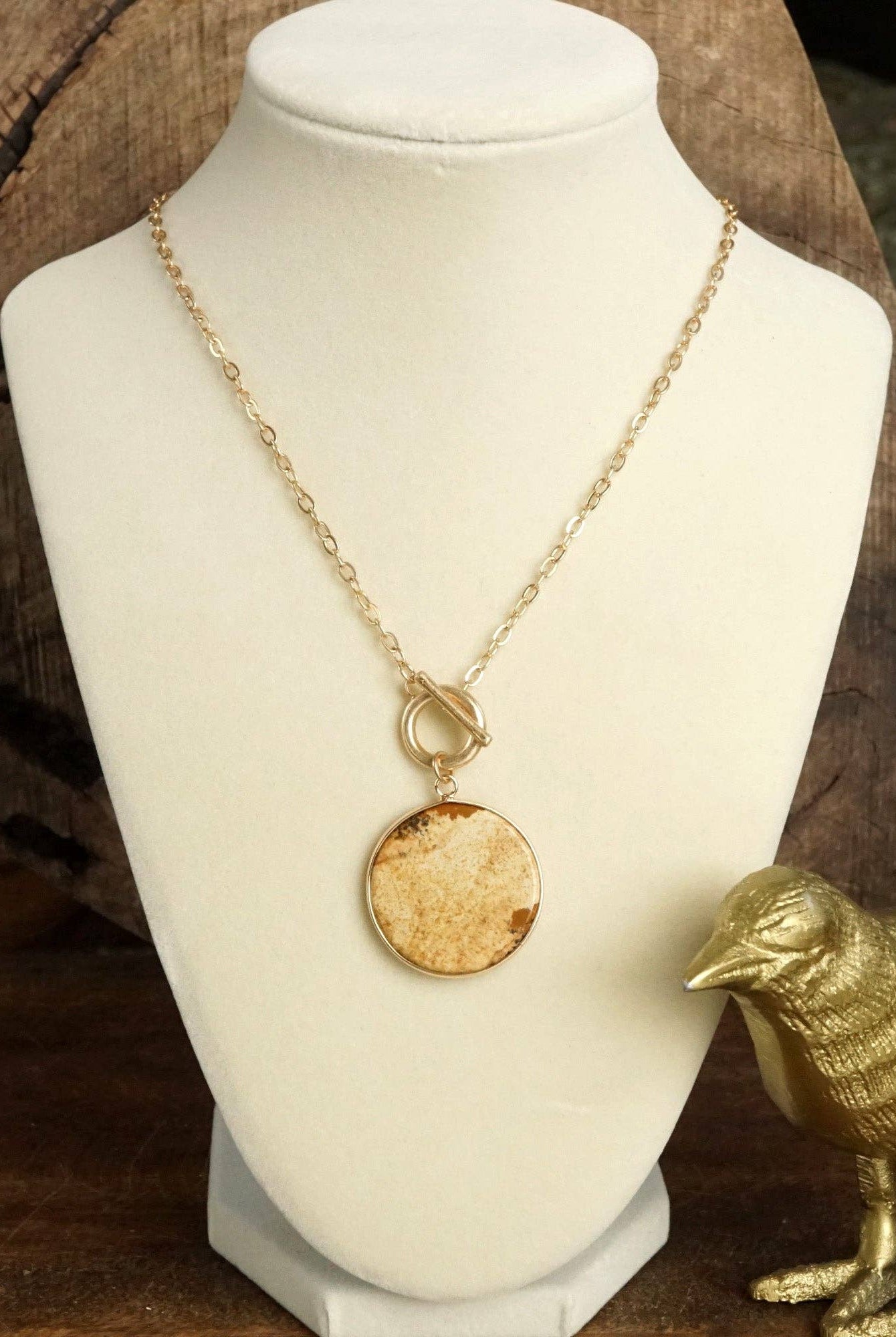 Semi-Precious Disc Pendant Front Toggle Chain Necklace-Necklaces-PennyLine inc-Stuffology - Where Vintage Meets Modern, A Boutique for Real Women in Crosbyton, TX