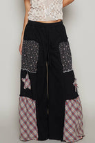 Star patch detail solid chambray wide pants-Pants-Pol Clothing-Stuffology - Where Vintage Meets Modern, A Boutique for Real Women in Crosbyton, TX