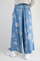 FLORAL PRINT WASHED CHAMBRAY PANTS-Pants-EASEL-Stuffology - Where Vintage Meets Modern, A Boutique for Real Women in Crosbyton, TX