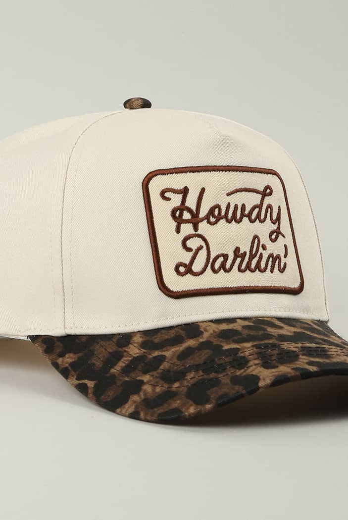 Howdy Darlin' Embroidered Leopard Brim Trucker Hat-Hats-Fashion City-Stuffology - Where Vintage Meets Modern, A Boutique for Real Women in Crosbyton, TX