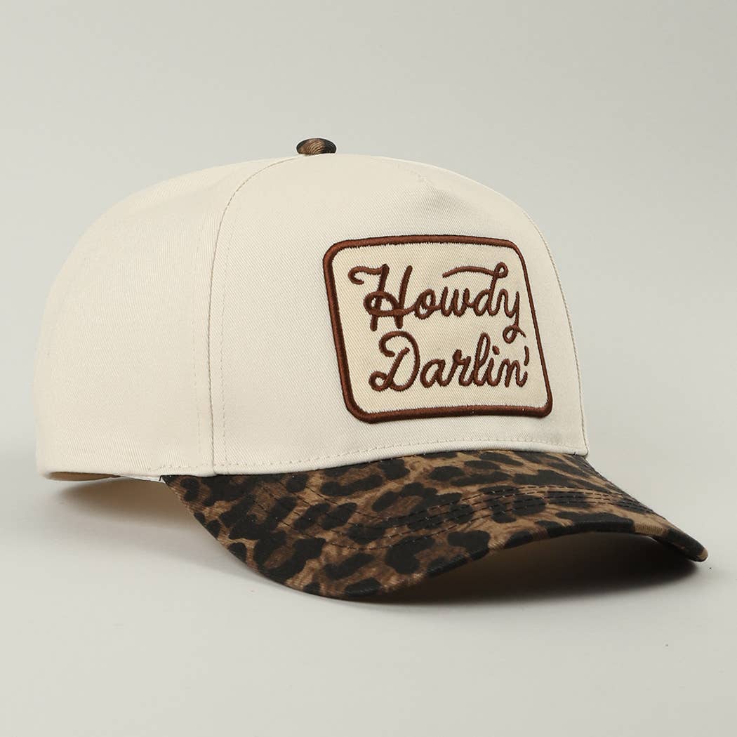 Howdy Darlin' Embroidered Leopard Brim Trucker Hat-Hats-Fashion City-Stuffology - Where Vintage Meets Modern, A Boutique for Real Women in Crosbyton, TX