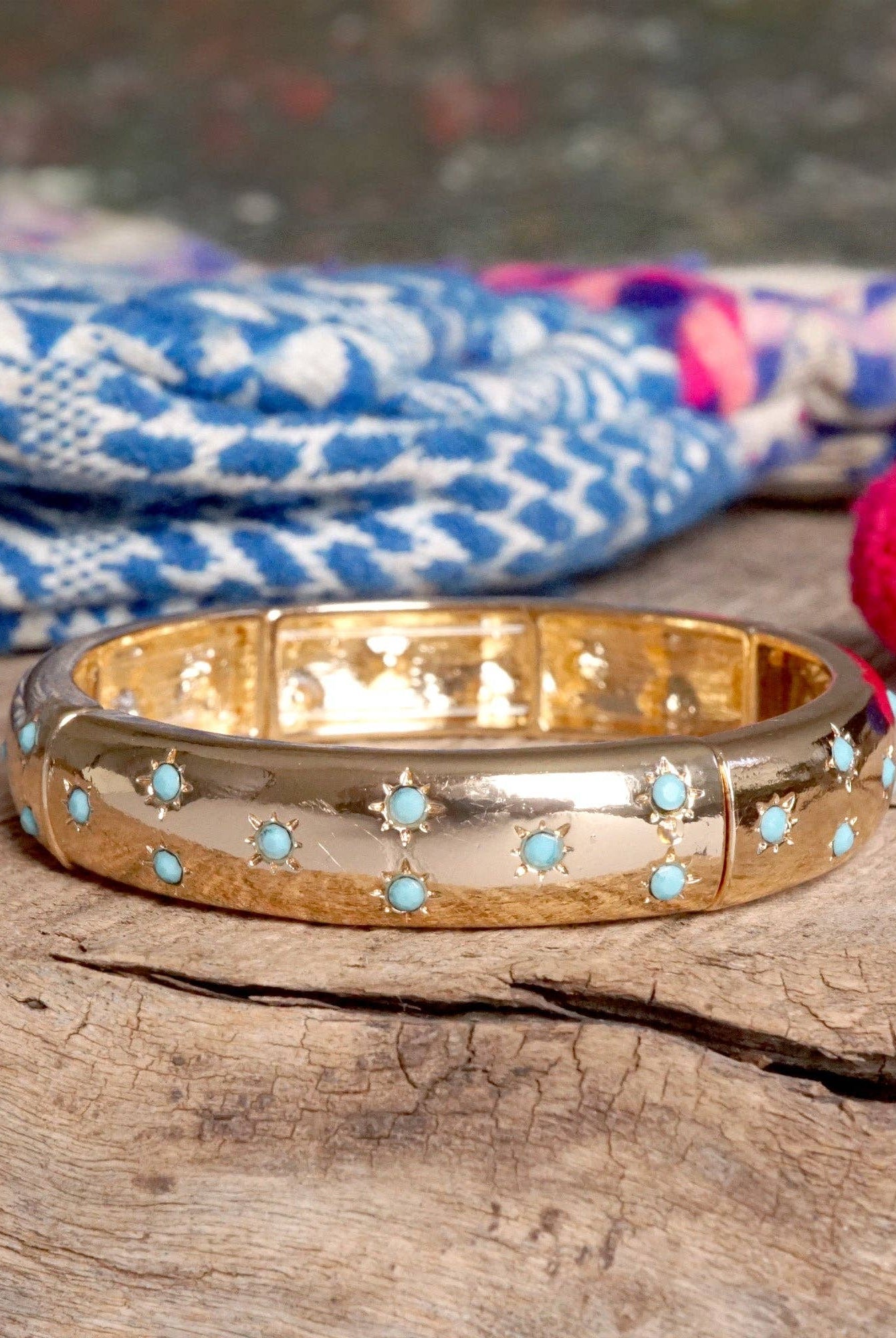 Gold-Tone Eternity Stretch Bangle – Pearls, Turquoise, or Crystals-Bracelets-PennyLine inc-Stuffology - Where Vintage Meets Modern, A Boutique for Real Women in Crosbyton, TX