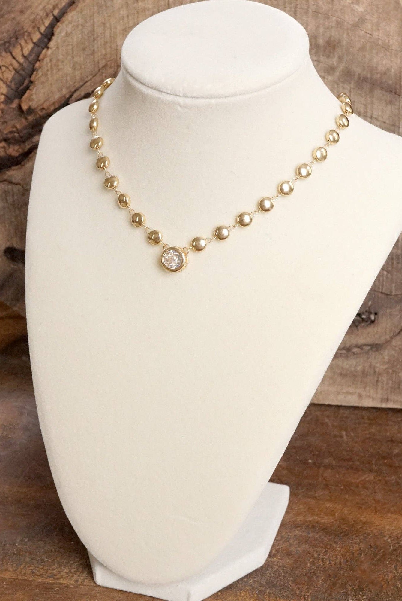 Clear Crystal Bezel Pendant Dot Chain Neckline Necklace-Necklaces-PennyLine inc-Stuffology - Where Vintage Meets Modern, A Boutique for Real Women in Crosbyton, TX