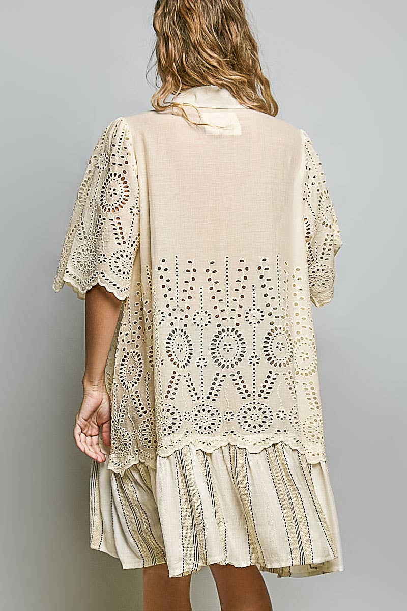 Boho Lace Panel Tassel Tie Detail Eyelet Shirt Dress-Dresses-Pol Clothing-Stuffology - Where Vintage Meets Modern, A Boutique for Real Women in Crosbyton, TX