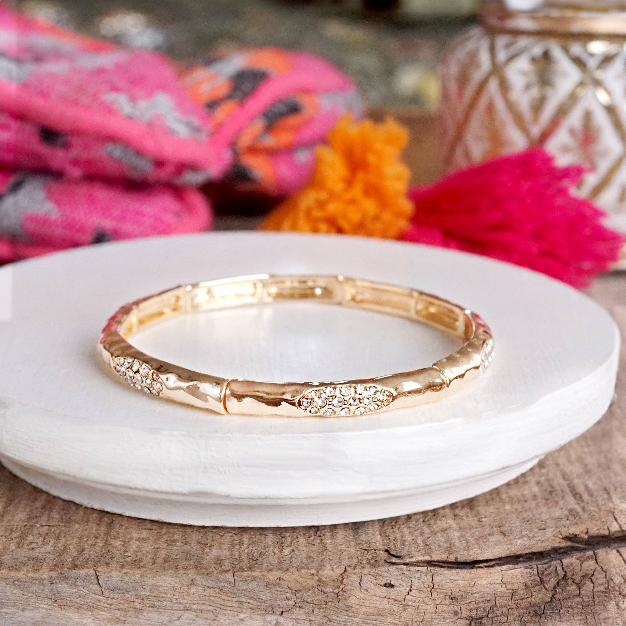 Stretchy Stackable Bangle Pearls and Rhinestones Gold or Silver Tone-PennyLine inc-Stuffology - Where Vintage Meets Modern, A Boutique for Real Women in Crosbyton, TX