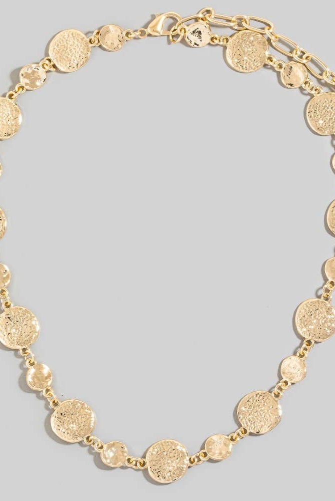 Metallic Hammered Coins Chain Necklace-Necklaces-The Looks by Fame Accessories-Stuffology - Where Vintage Meets Modern, A Boutique for Real Women in Crosbyton, TX