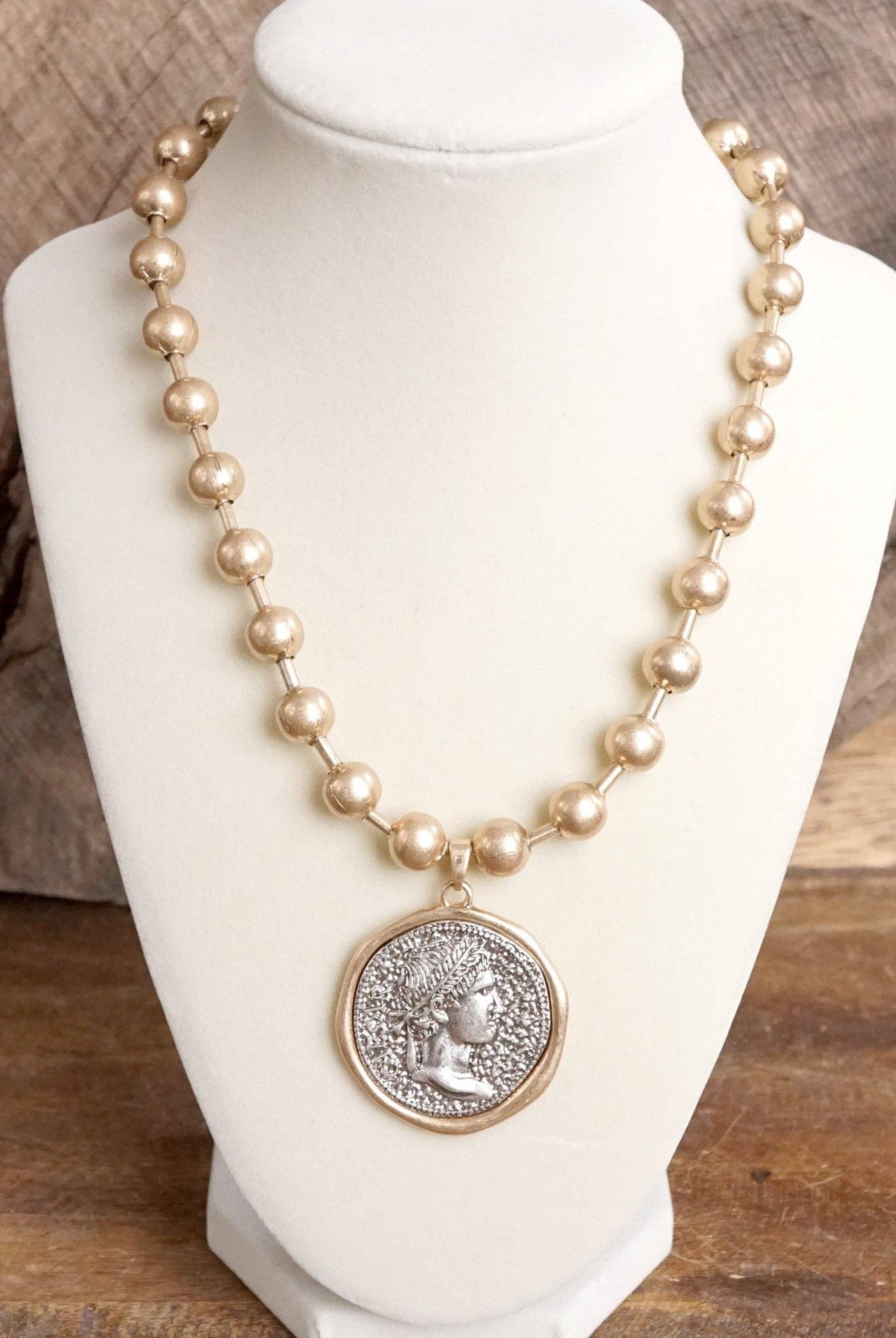 Coin Chunky Ball Chain Statement Necklace – Gold and Silver Tone-Necklaces-PennyLine inc-Stuffology - Where Vintage Meets Modern, A Boutique for Real Women in Crosbyton, TX