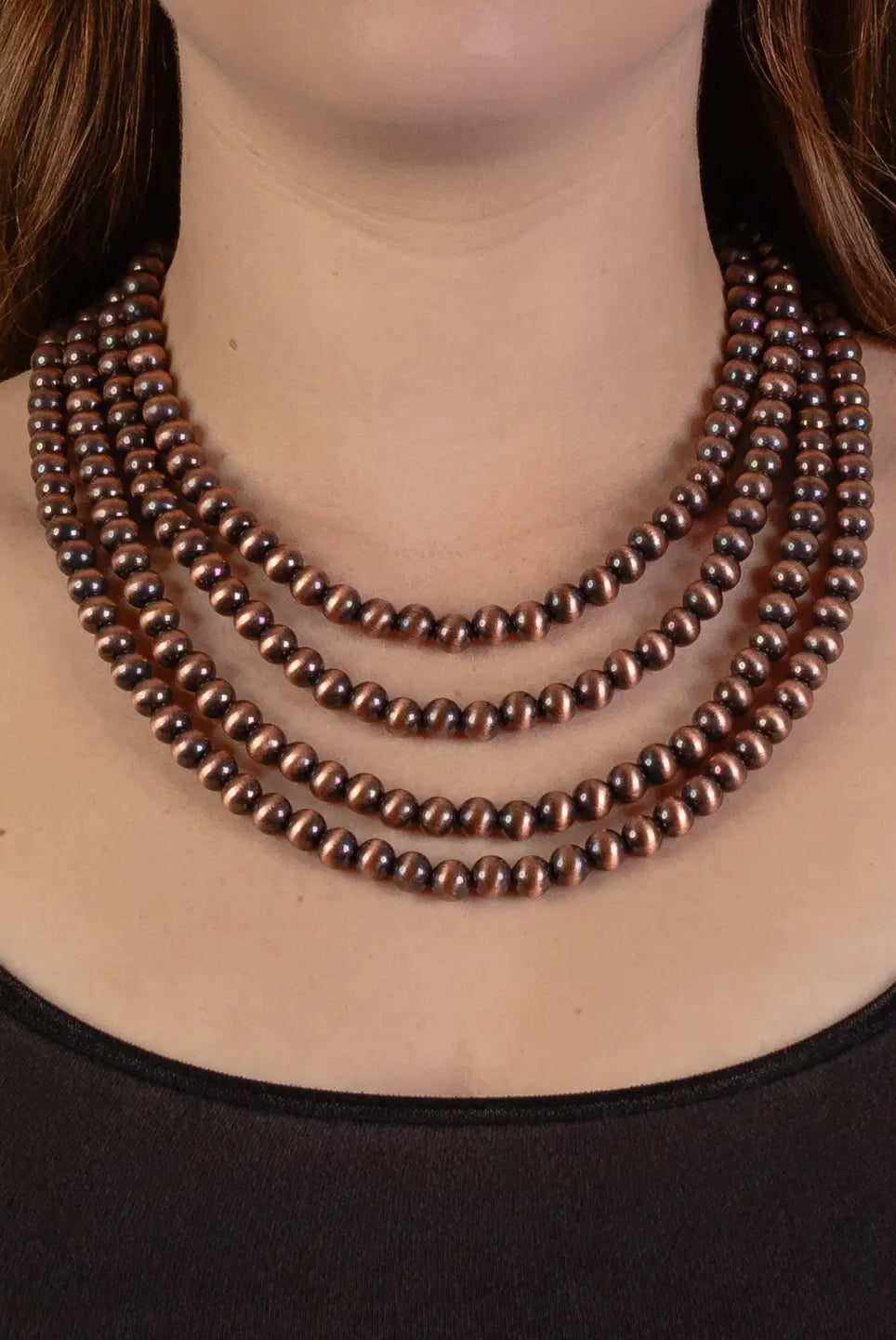 🌟 4-Strand Layered Pearl Bead Necklace — Silver or Copper-Necklaces-Stuffology Boutique-Stuffology - Where Vintage Meets Modern, A Boutique for Real Women in Crosbyton, TX