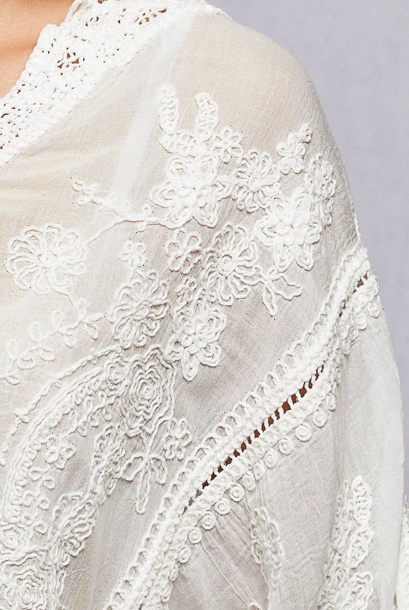 POL Clothing V-neck Short Sleeve Floral Embroidered Crochet Blouse Top-Crochet Top-Pol Clothing-Stuffology - Where Vintage Meets Modern, A Boutique for Real Women in Crosbyton, TX