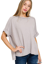 Corded Rib Short Cuff Sleeve Raw Edge Top-TOP-Stuffology Boutique-Stuffology - Where Vintage Meets Modern, A Boutique for Real Women in Crosbyton, TX