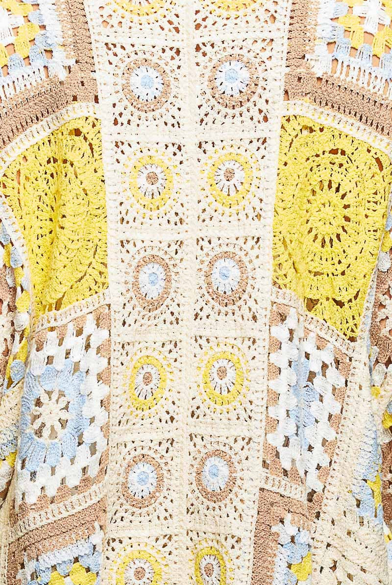 Long Sleeve Granny Square Crochet Open Cardigan-Pol Clothing-Stuffology - Where Vintage Meets Modern, A Boutique for Real Women in Crosbyton, TX