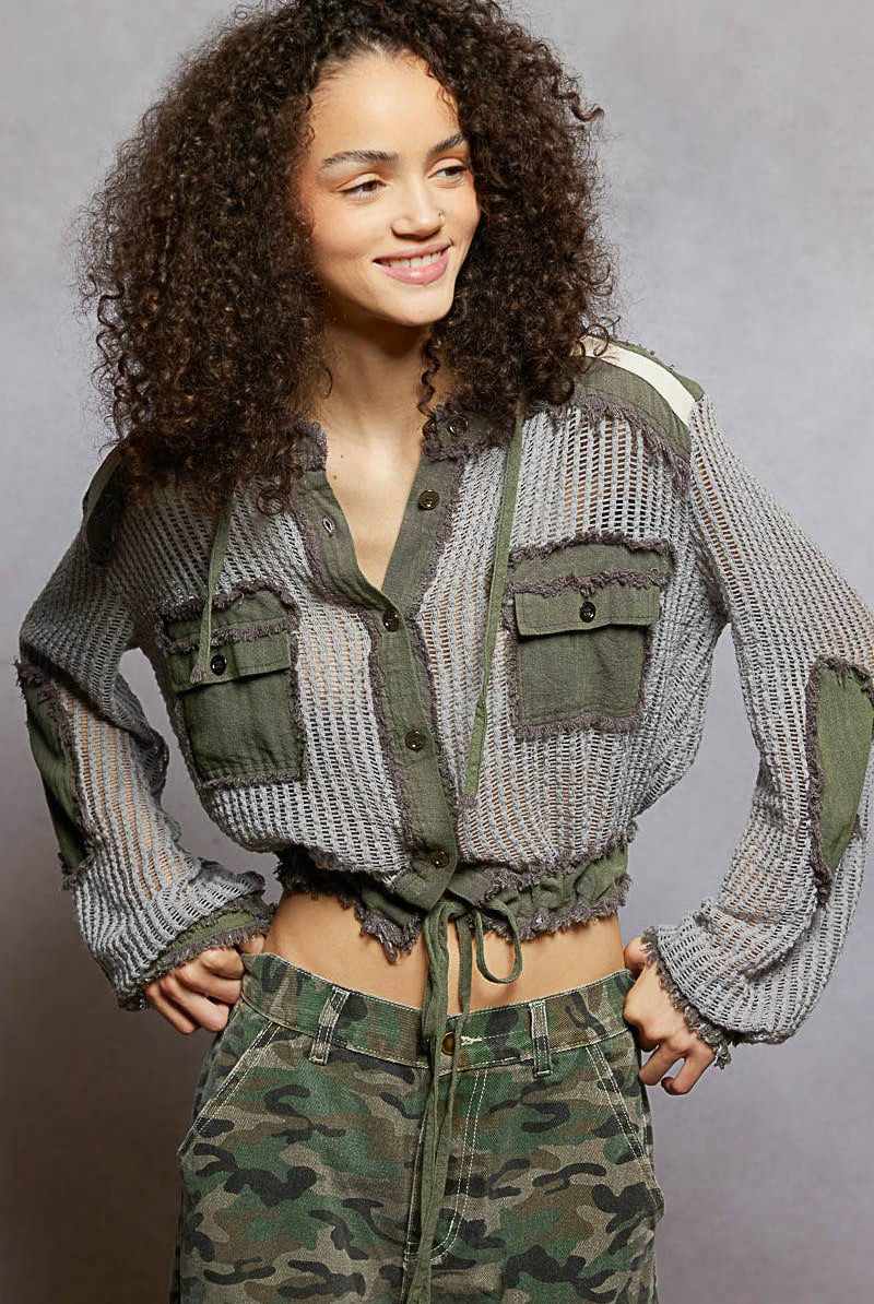 POL Clothing Open Knit Frayed Jacket-Jackets-Pol Clothing-Stuffology - Where Vintage Meets Modern, A Boutique for Real Women in Crosbyton, TX