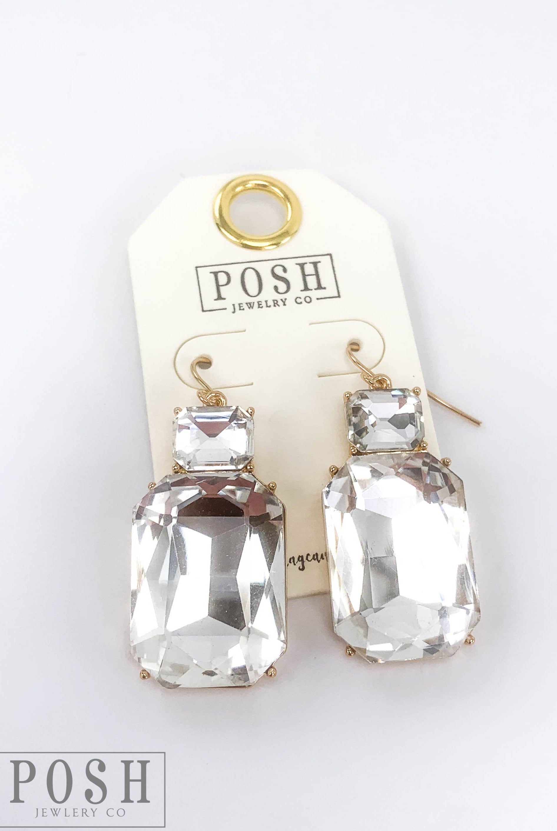 Rectangle gold rhinestone earrings | Stuffology Boutique-Earrings-Pink Panache Brands-Stuffology - Where Vintage Meets Modern, A Boutique for Real Women in Crosbyton, TX