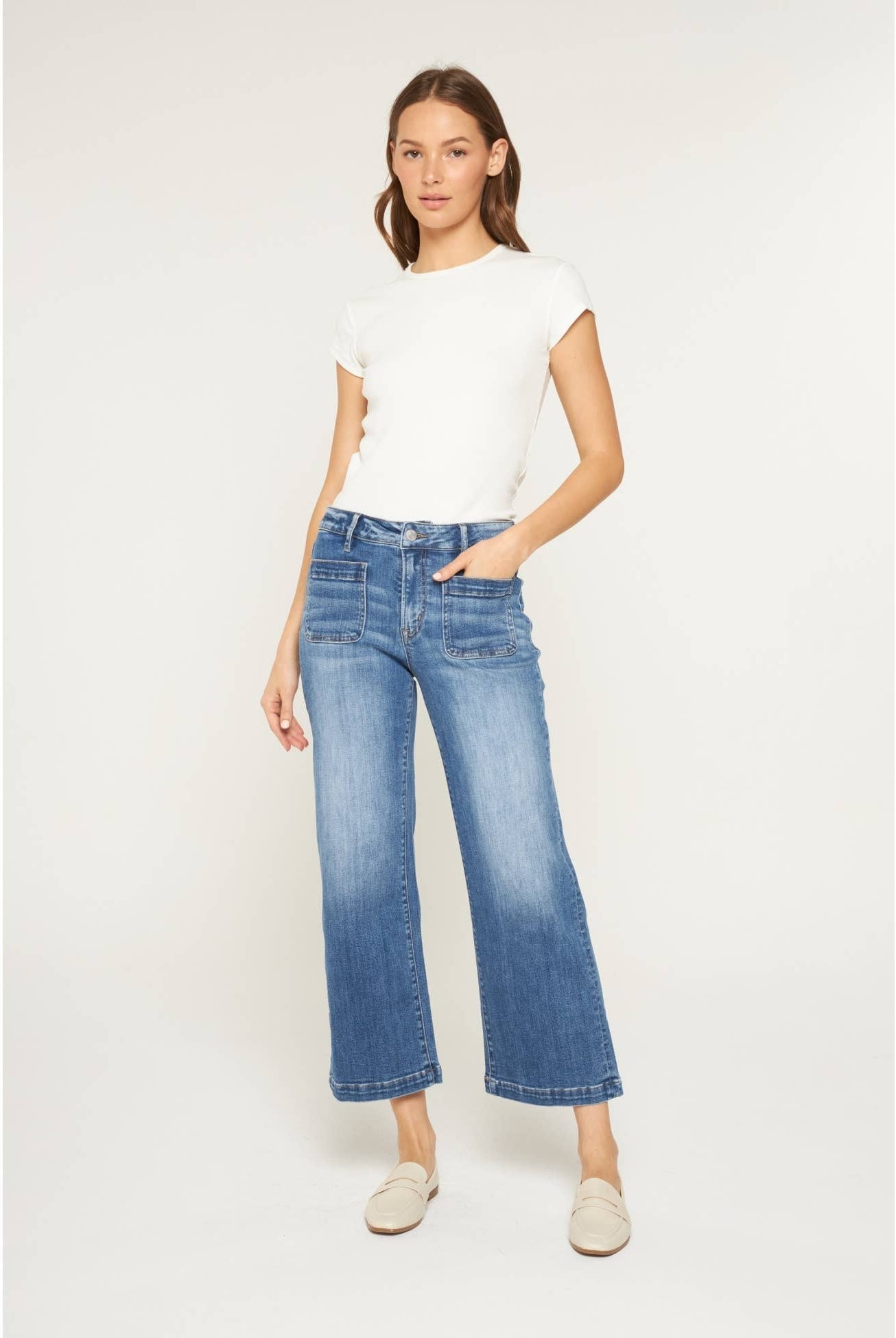 High Rise Cropped Wide Leg Mica Denim Jeans-Jeans-Mica Denim-Stuffology - Where Vintage Meets Modern, A Boutique for Real Women in Crosbyton, TX
