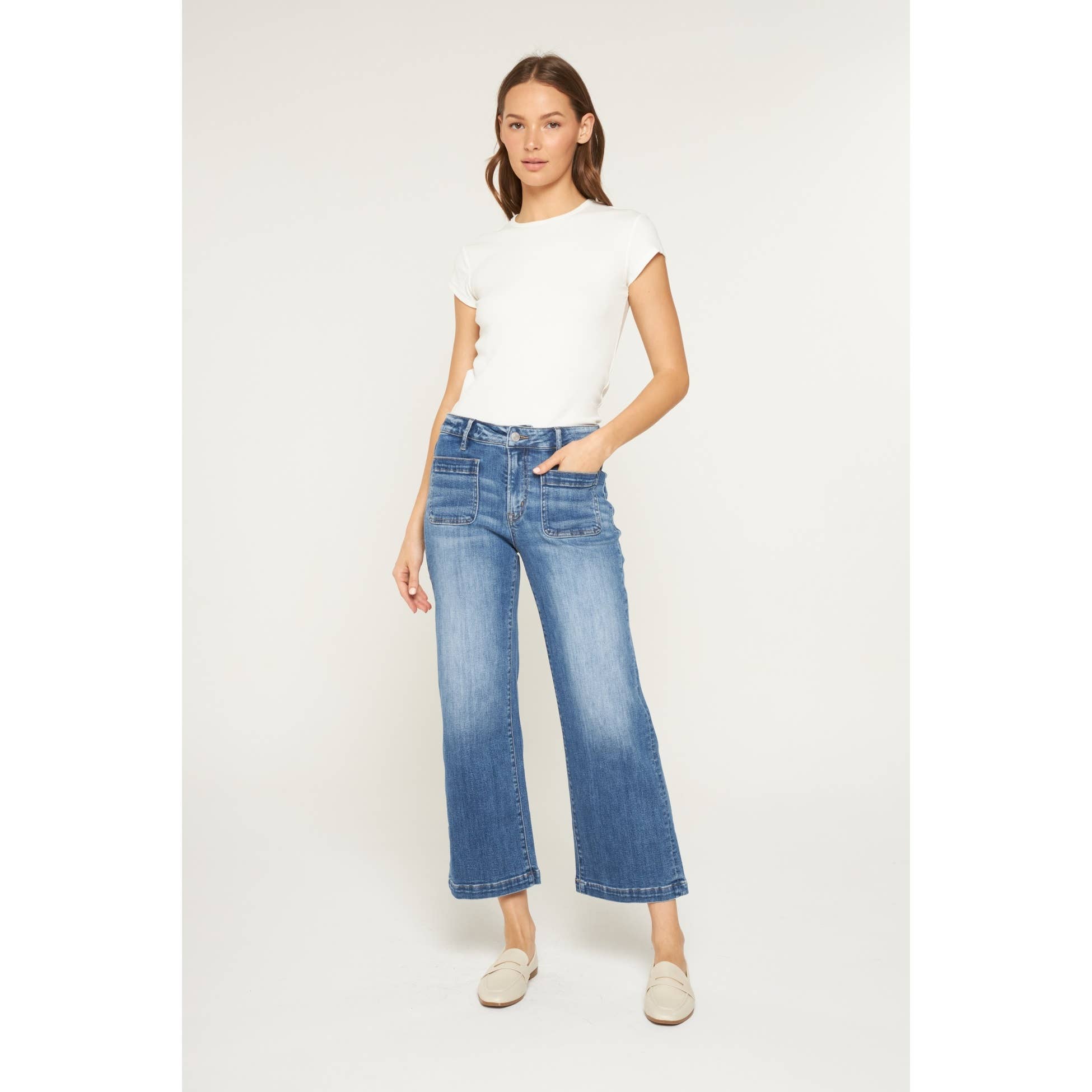 High Rise Cropped Wide Leg Mica Denim Jeans-Jeans-Mica Denim-Stuffology - Where Vintage Meets Modern, A Boutique for Real Women in Crosbyton, TX