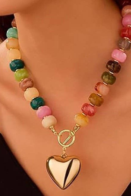 MULTI BEADED HEART CHARM TOGGLE NECKLACE-Necklaces-Stuffology Boutique-Stuffology - Where Vintage Meets Modern, A Boutique for Real Women in Crosbyton, TX