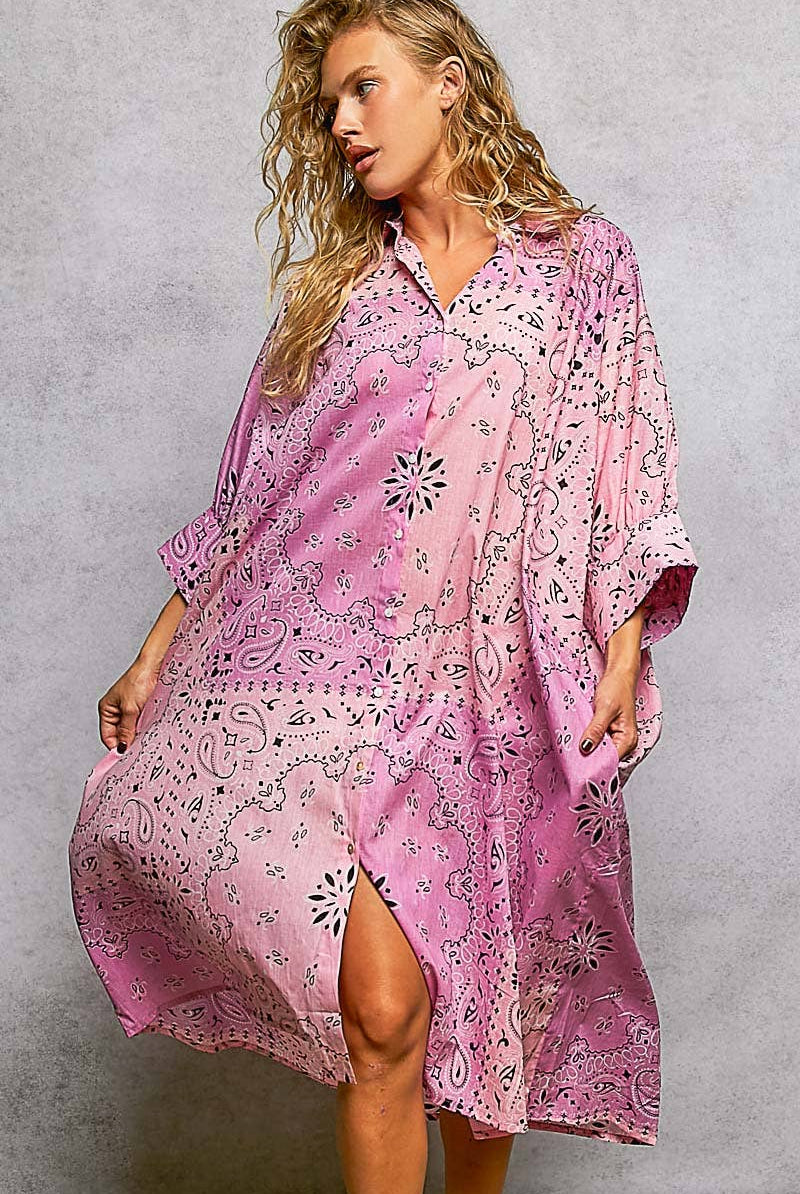 Pink Floral Printed Button Down Dress - Jacket-Dresses-Pol Clothing-Stuffology - Where Vintage Meets Modern, A Boutique for Real Women in Crosbyton, TX