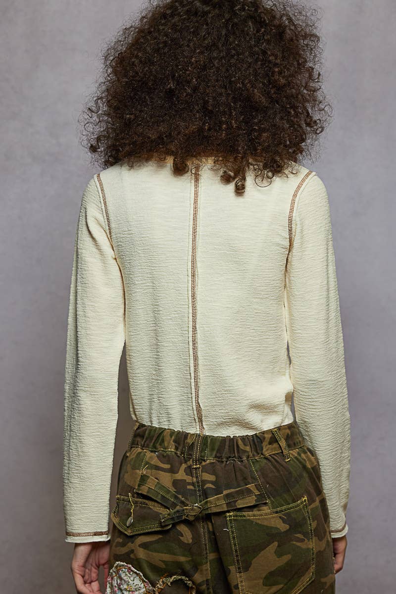 POL Clothing - Long Sleeve Knit Top with Stud Details-Pol Clothing-Stuffology - Where Vintage Meets Modern, A Boutique for Real Women in Crosbyton, TX