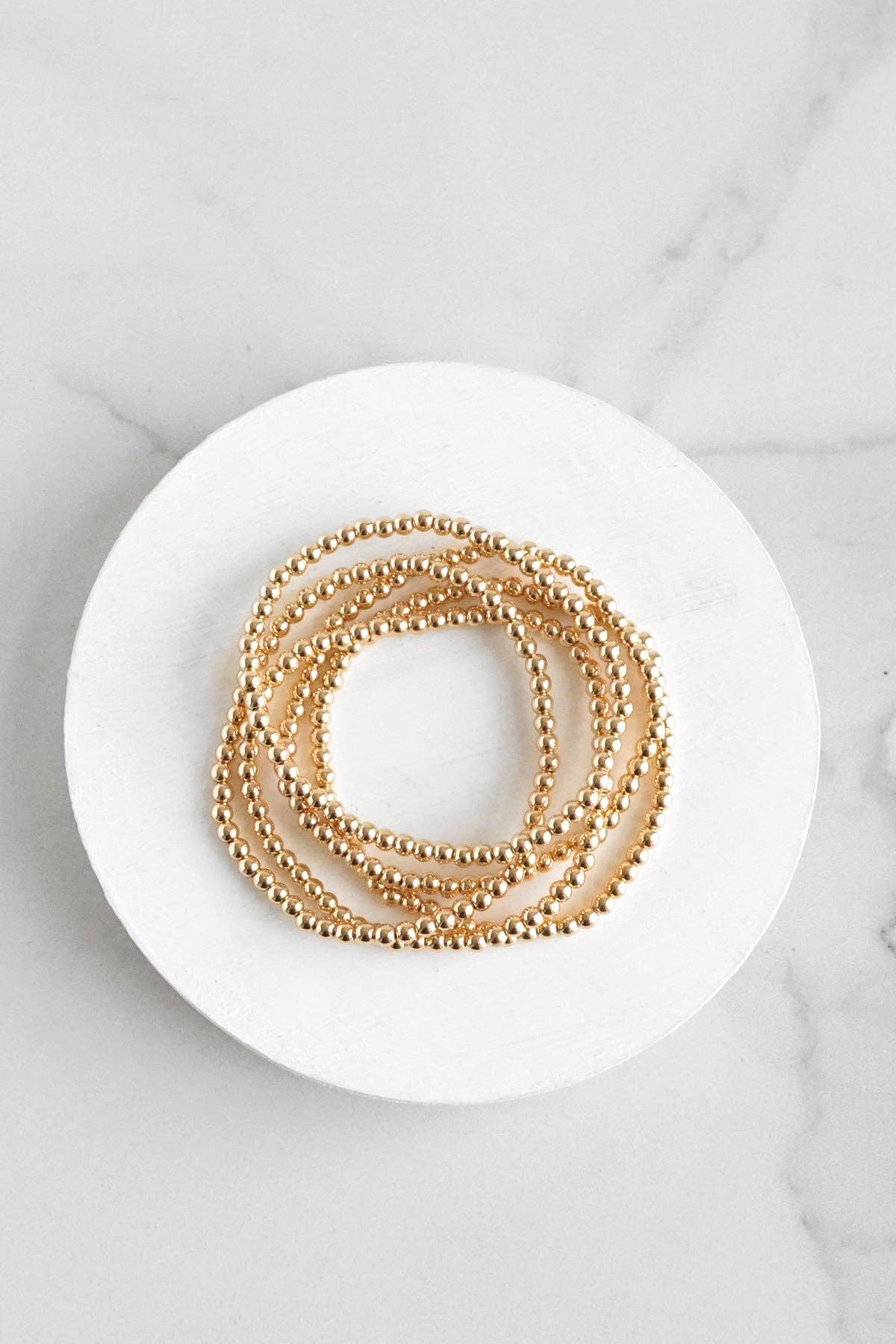 Small ball beads bracelet stack of 5 bracelets Worn Gold-Bracelets-PennyLine inc-Stuffology - Where Vintage Meets Modern, A Boutique for Real Women in Crosbyton, TX