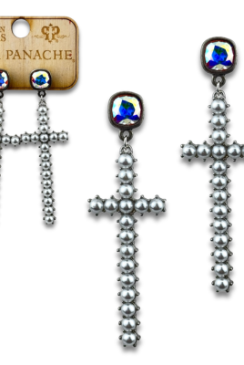 Pearl cross earring with Austrian crystal-Earrings-Pink Panache Brands-Stuffology - Where Vintage Meets Modern, A Boutique for Real Women in Crosbyton, TX