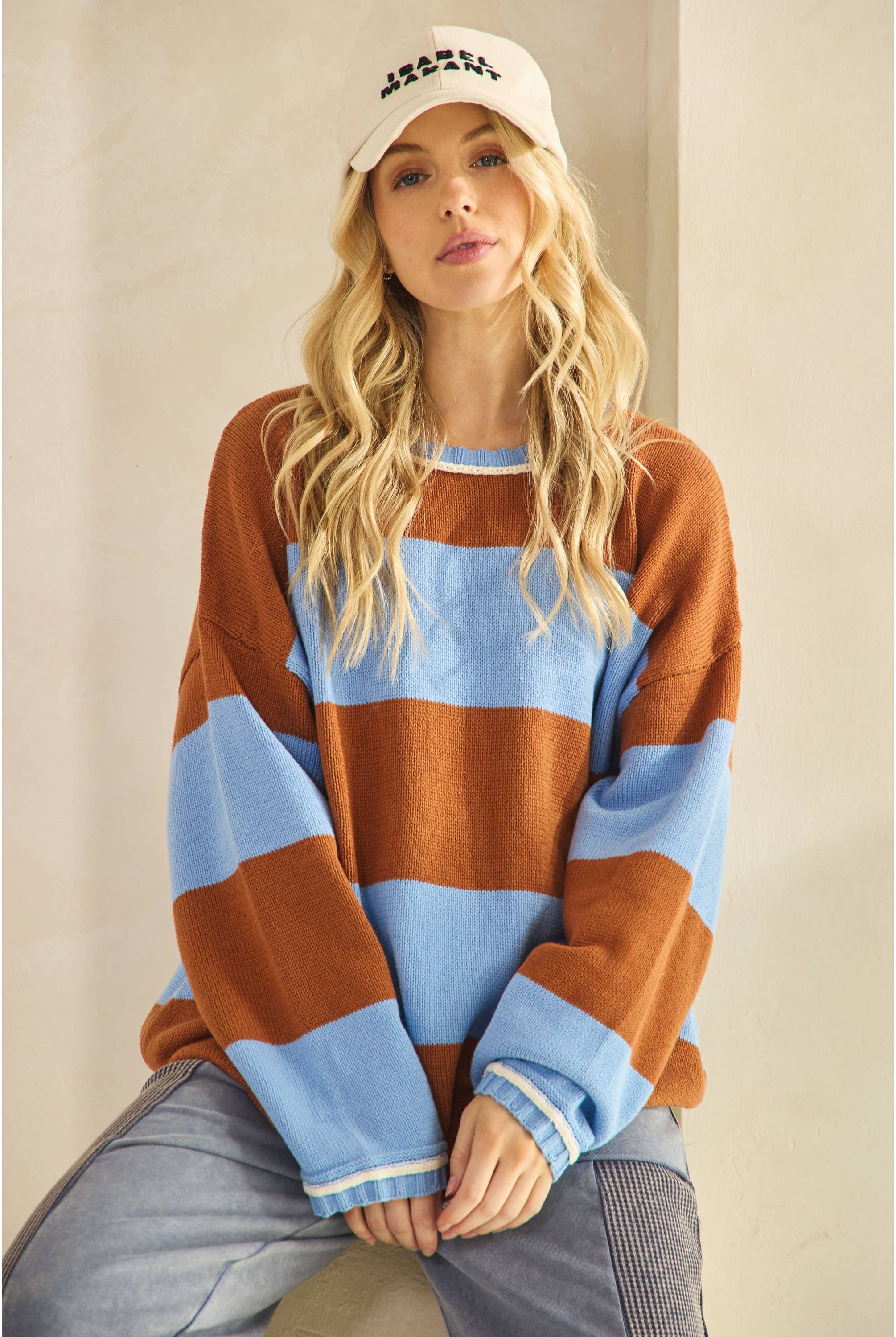 COLORBLOCK STRIPE SWEATER-Sweaters-Sage + Fig-Stuffology - Where Vintage Meets Modern, A Boutique for Real Women in Crosbyton, TX