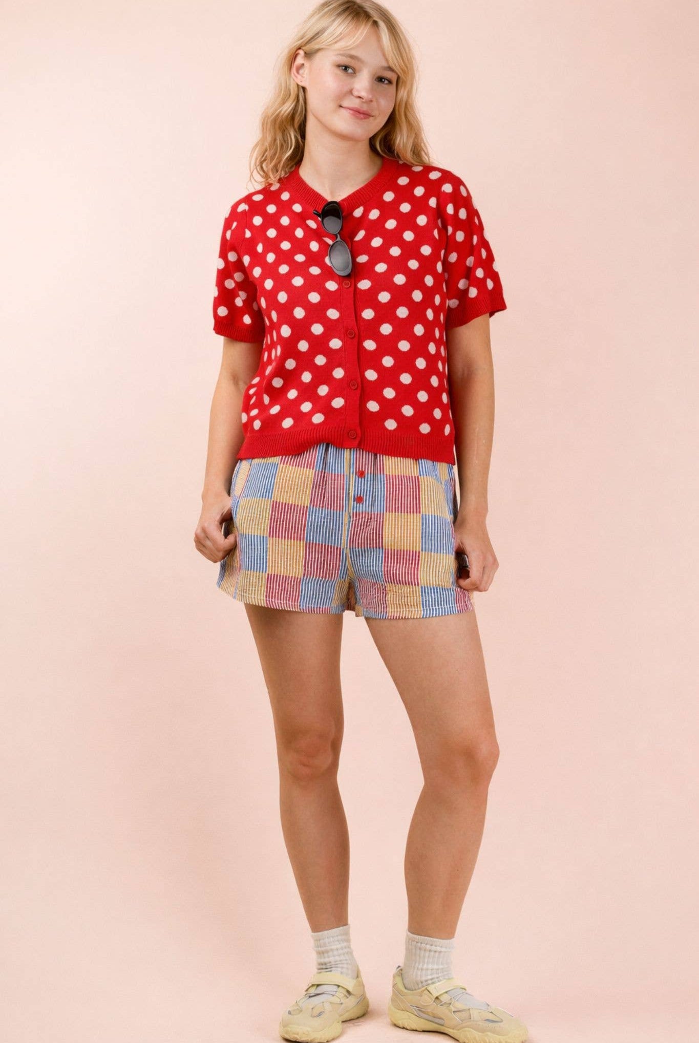 Polka Dot Button Down Knit Sweater Cardigan-Sweater Cardigan-VERY J-Stuffology - Where Vintage Meets Modern, A Boutique for Real Women in Crosbyton, TX