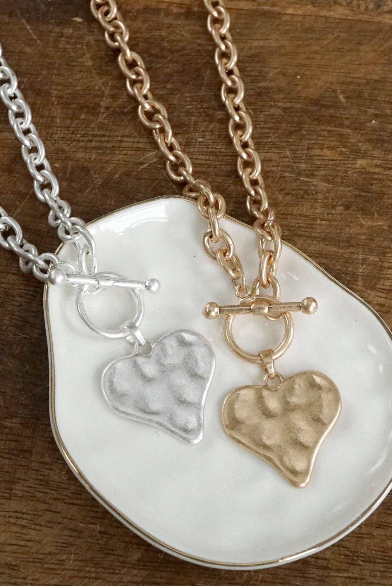 Boho Hammered Heart Front Toggle Necklace – Rustic Gold or Silver-Necklaces-PennyLine inc-Stuffology - Where Vintage Meets Modern, A Boutique for Real Women in Crosbyton, TX