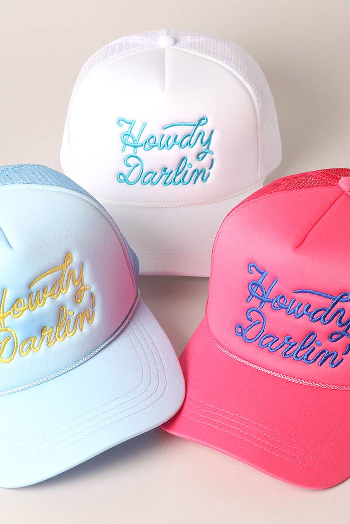 Howdy Darlin' Embroidered Mesh Back Trucker Cap | Stuffology Boutique-Hats-Fashion City-Stuffology - Where Vintage Meets Modern, A Boutique for Real Women in Crosbyton, TX